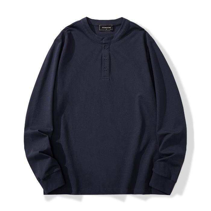

New Spring and Summer Heavy Henry Neck Long-sleeved T-shirt Classic Base Shirt Hong Kong Style Casual 4XL