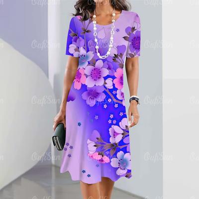 Nuovi abiti da donna, elementi di stampa floreale 3D, eleganti abiti casual a maniche corte, abiti da donna taglie forti Y2K Fashion 2024