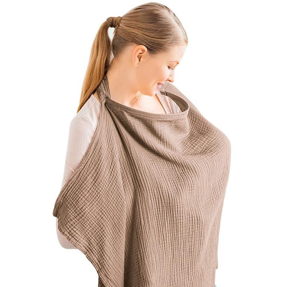 Breathable Cotton Breastfeeding Towel Adjustable Strap Nursing Cloak Breastfeeding Shawl With Pockets Solid Color