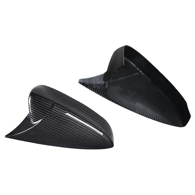 2pcs Glossy Black/ Carbon Fiber Car Side Door Rearview Mirror Cover Cap Sticker Trim for Mazda 3 Axela