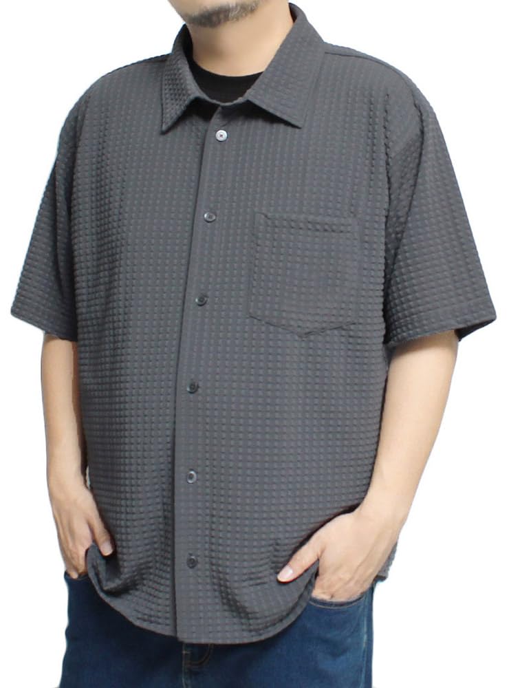 One Colors Men's Short Sleeve Shirt, Plus Size, Cool To the Touch, Stretch, Easy Care, Nylon Casual Shirt, Size 3L, Charcoal (03)