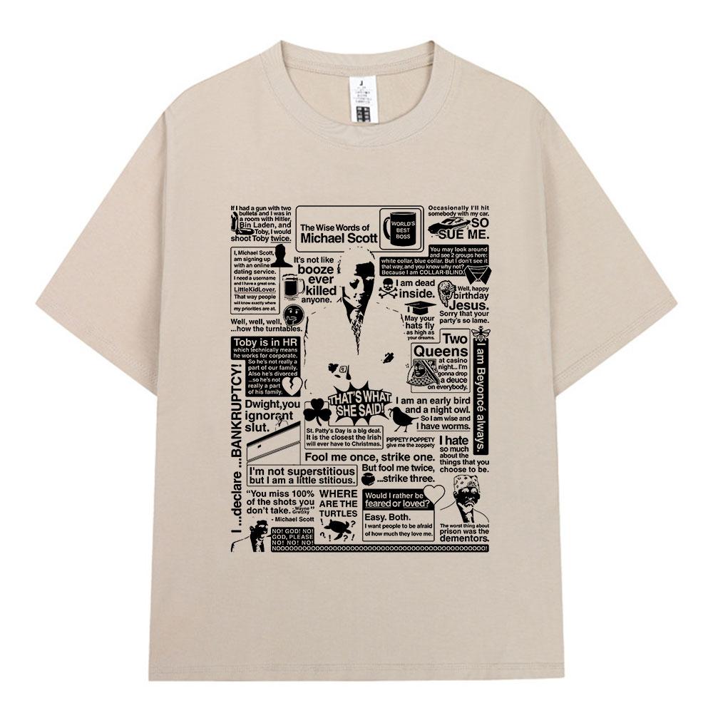 The Wise Words of Michael Scott Homage The Office T-shirt Tv Series Dwight Schrute Jim Halpert Short Sleeve Oversized T-Shirts
