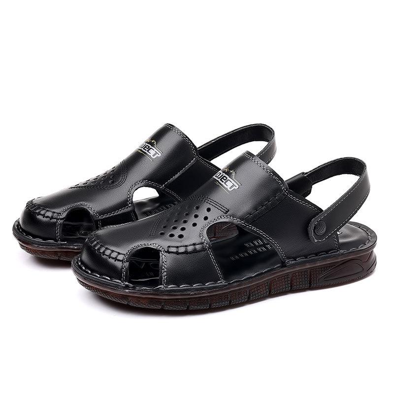 2025 men's shoes summer leather beef tendon sole sandals men's bag head beach shoes summer casual outdoor dual-purpose sandals non-slip