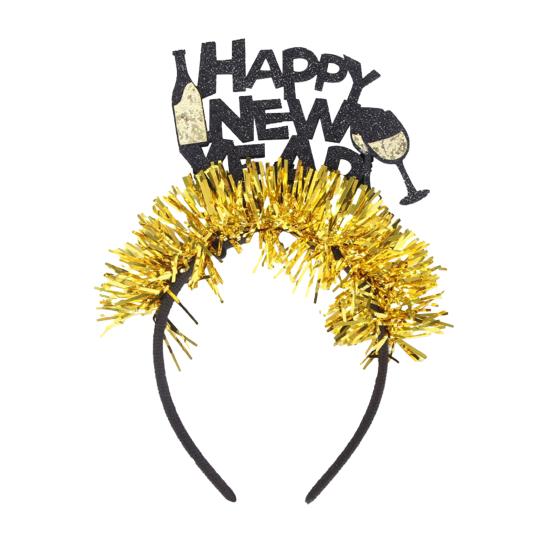 2026 New Year Headband with Number Logo Black Golden Sequin Design Streamer Decorated Hair Hoop Team Unity Prop