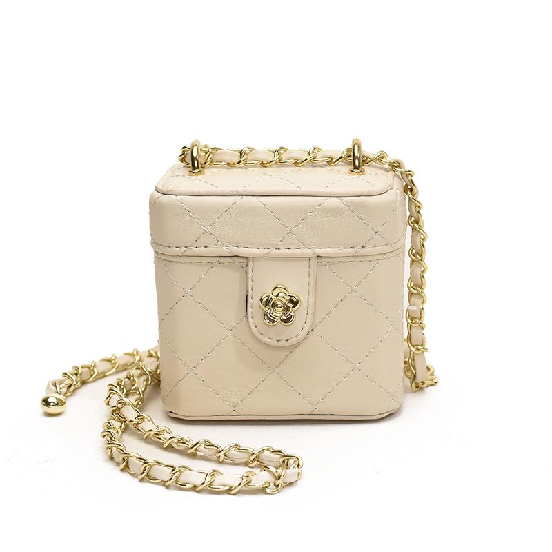 Krabičková taška s trendy diamantovým vzorem Mini dětská crossbody taška s řetízkovým popruhem Dětská taška