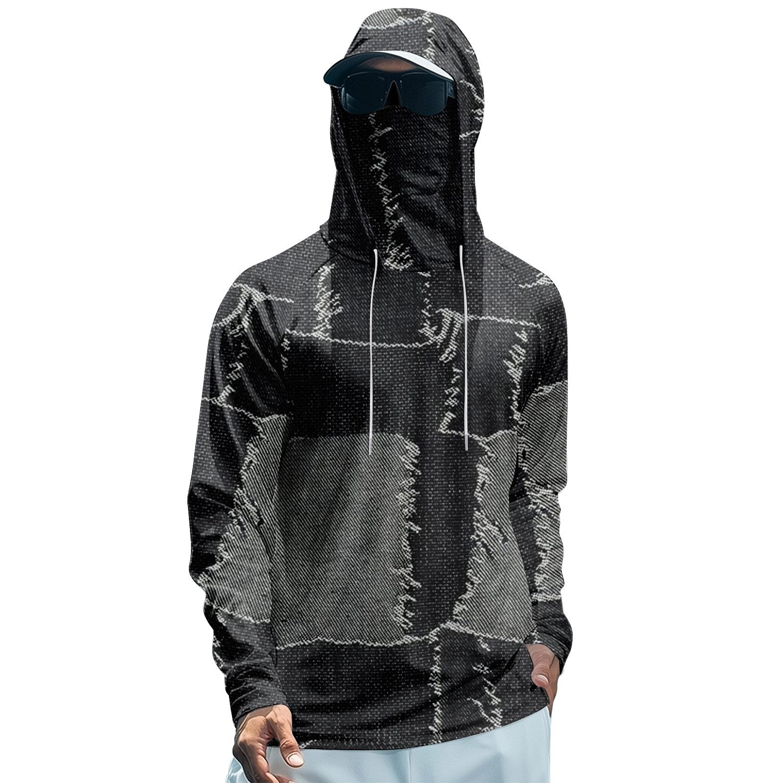 

Мужская худи реглан для рыбалки - UPF 50+ УФ-защита, длинный рукав, солнцезащитная рубашка с сетчатым козырьком M чёрный