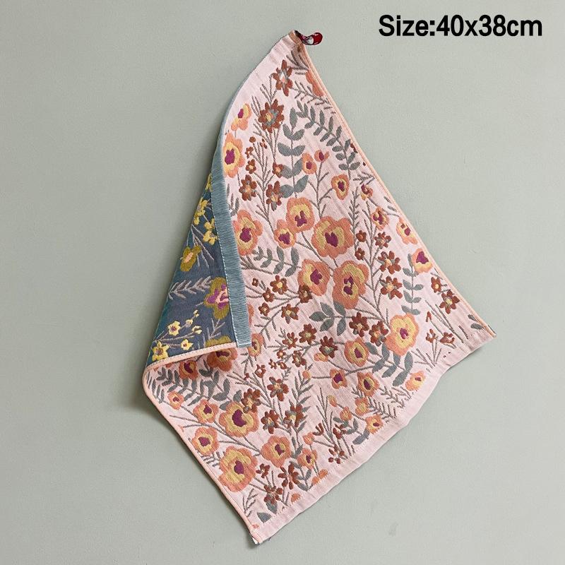 4 Layer 38X40Cm Cotton Yarn Decorative Pure Cotton Dish Cloth Quick Dry Tea Towel Retro Floral Hand Towel Home Restaurant