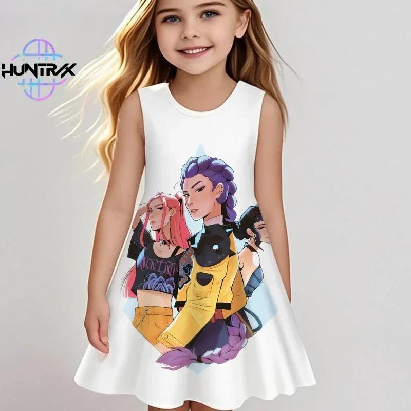 Kpop Demon Hunters Kids Dress Summer Girls Anime Cartoon Print Beach Dress Casual Sleepwear