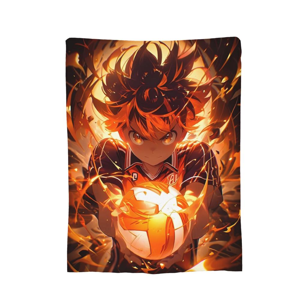 Haikyuu Japanese Anime Flannel Blankets Hinata Shoyo Customized Throw Blanket for Sofa Bedding Lounge 125*100cm Quilt,