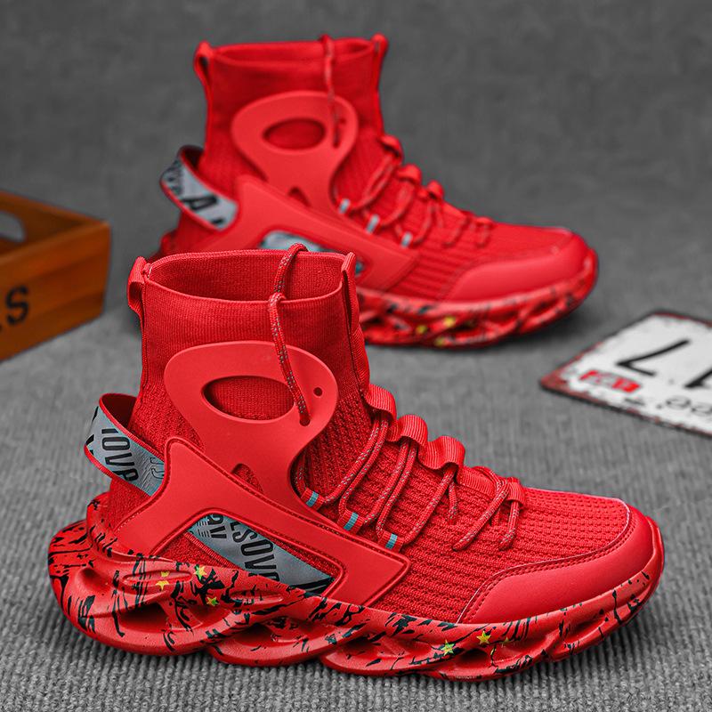 High-top elastic twist sole fly-woven sneakers large-size men's shoes three-dimensional new graffiti foot cover