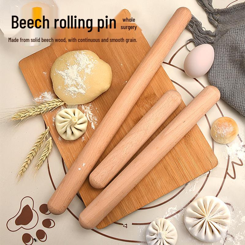 Beech Wood Rolling Pin: Solid Dough Roller for Baking & Dumplings