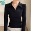 Women's Polo Collar Long Sleeve Slim Fit T-shirt