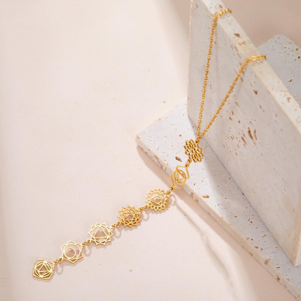 Yoga 7 Chakra Flower Charm Necklace for Women Girls Stainless Steel Gold Color Reiki Amulet Jewelry Mother's Day Gift