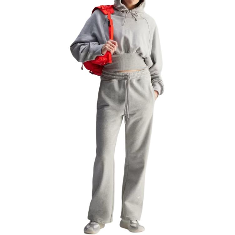 Adidas Solid Color Letter Print Lace-Up Straight Leg Casual Pants Women Bottoms Gray JG3690