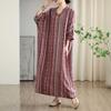 Real Early Autumn New Color Holiday Style Travel Retro Long Dress Covering Meat Cotton and Linen Dress
