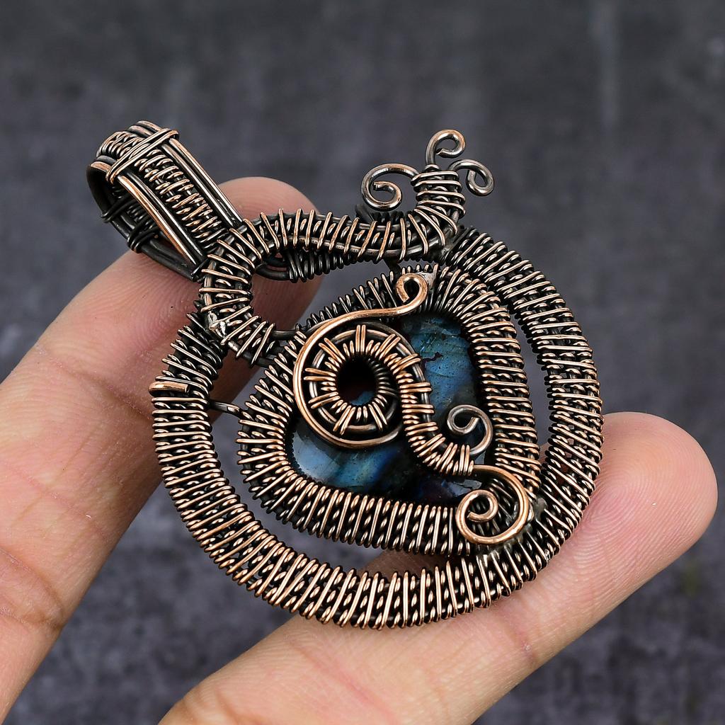 Natural Labradorite Gemstone Copper Wire Wrap Jewelry Pendant 2.52" w1L42