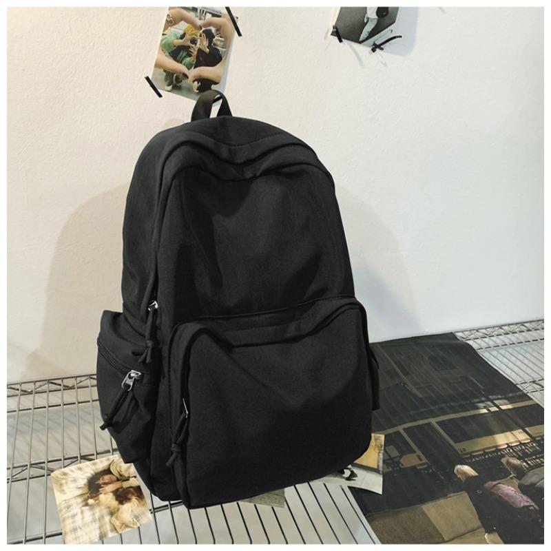 

Solid color retro versatile simple travel schoolbag female college student junior high school student backpack чёрный