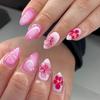 24Pcs Simple Almond Press On Nails Fresh Colorful Flower Design Short Full Cover Fake Nail Tips