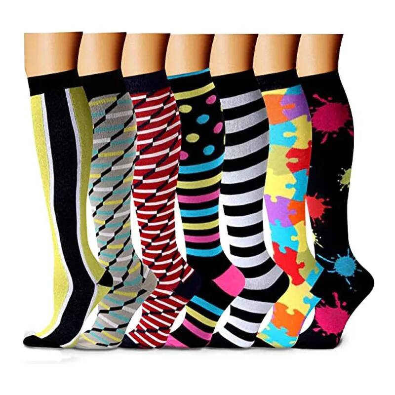 7 Pairs Compression Stockings Fit Running Unisex Nurses Flight Travel Leg Pressure Compress High Quality Socks