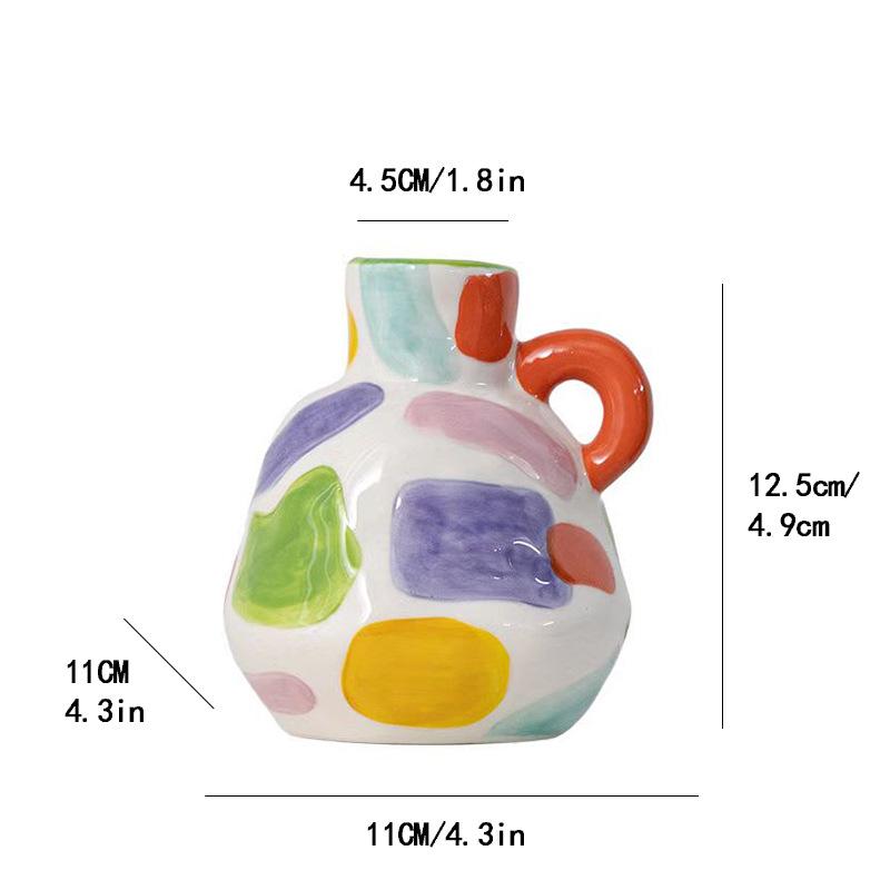Colorful Cartoon Ceramic Vase Cute Teapot Handmade Porcelain Bottle Flower Vase Flowerpot Home Decoration Accessories