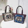 Ethnic Style Handbag Trendy Animal Embroidery Handbag Canvas Women Shoulder Bags Women Grocery Storage Pouch