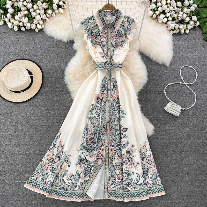 

Mild Luxury Retro Royal Court Style Lapel Dress Dress Green M