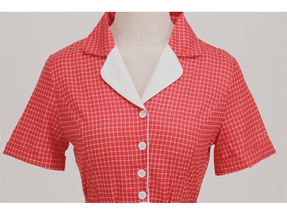 2023 Retro-Kariertes Damen-Anzugkragenkleid mit Gürtel