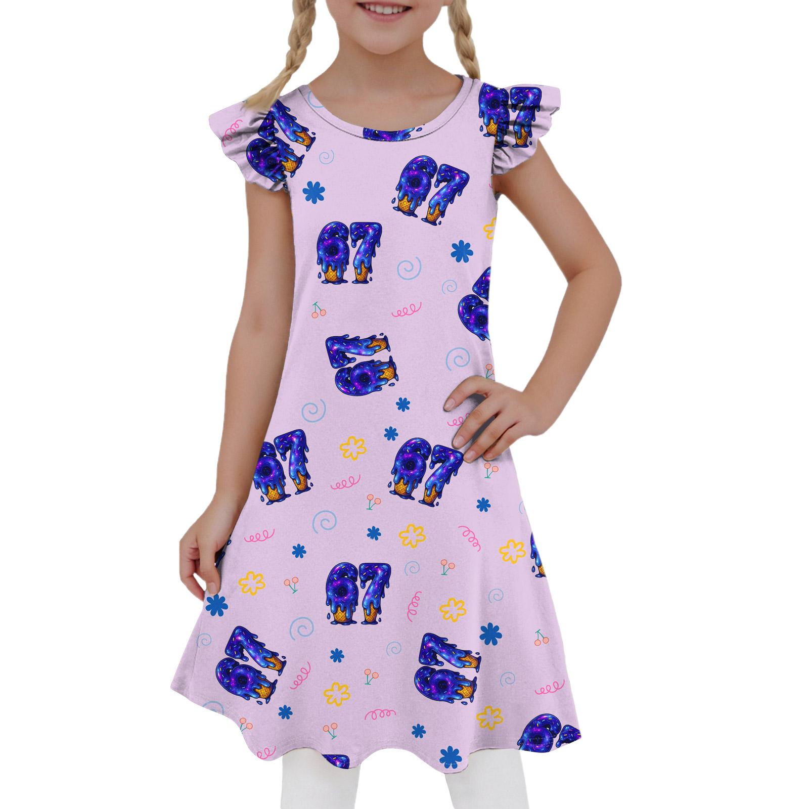 

Girls Daily Casual Skirt Flying Sleeve Dress Gift For Girls 160 фіолетовий