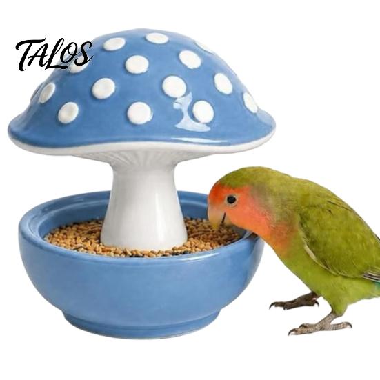 Talos Mushroom Bird Feeding Bowl, No Mess Pet Cage Feeder, Covered Food or Water Bowl for Small Animals Budgie Cockatiel Hamster