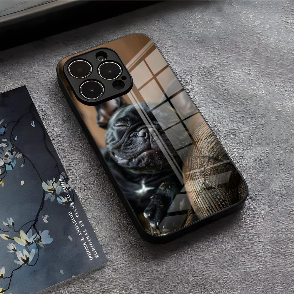 Frenchies French Bulldog Dog Phone Case For IPhone 17 Air 16 E Pro Max 15 14 13 Mini 12 Pro 11 Max Plus Black Glass Cover