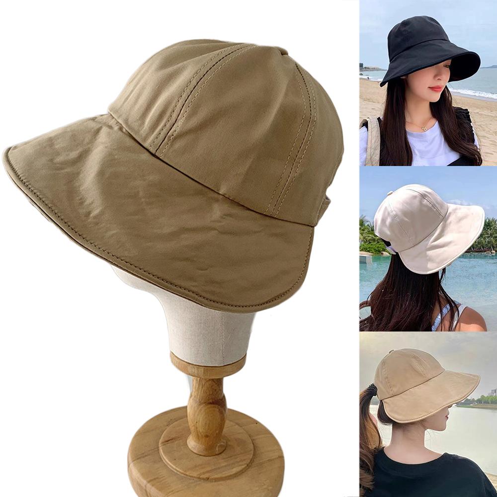 New Wide Brim Sun Hat Summer Sun Protection Bucket Hat Fisherman Hat Sun Cap UV Protection Hat Foldable Can Tie Ponytail Outdoor