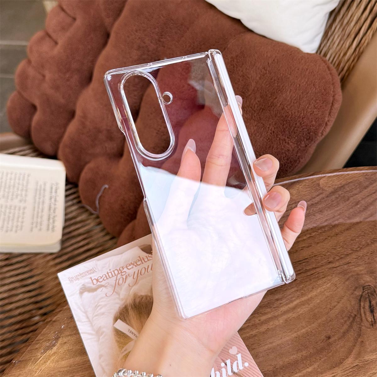 

For Samsung Galaxy Z Fold 7 6 5 4 Fold7 Fold6 Half Pack Phone Case HD Transparent Wireless Charging Hinge Protective Hard Cover Galaxy Z Fold5