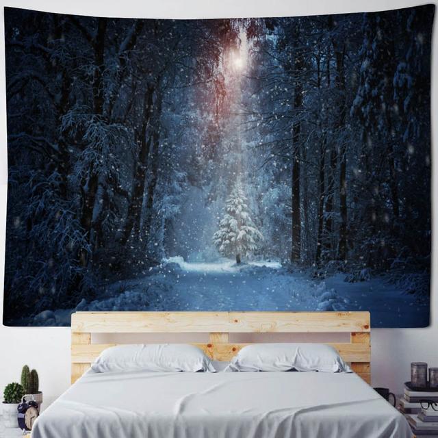 Christmas Tree Forest Snow Tapestry, Hanging Cloth, New Year Gift, Room Wall Hanging, Bohemian Style, Bedroom, Home Decoration