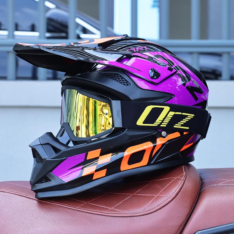 ORZ-F16-DOT Approved Off Road Motocross Helmet with Goggles, High Strength ABS Lightweight Shockproof All Terrain Safety Gear
