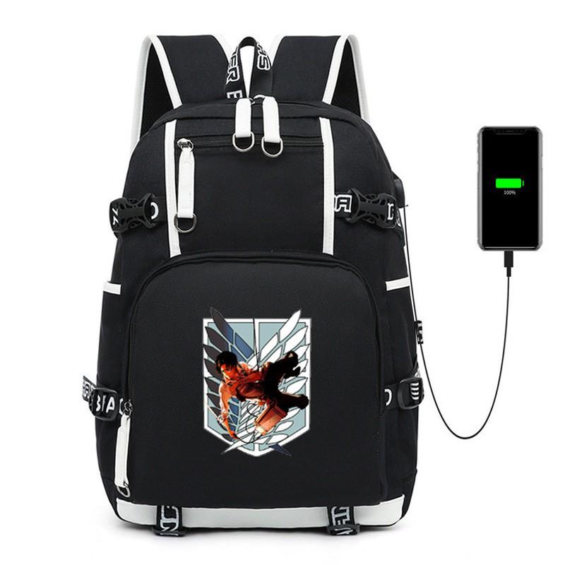 Attack On Titan Backpack Students Travelers 20-35L Oxford Fabric Dual Shoulder Bag With Laptop Compartment