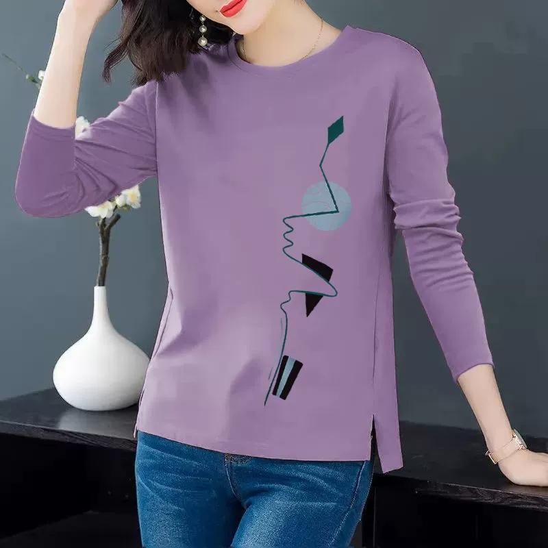 Women's Spring and Autumn Thin Size Plus Size Round Neck Long Sleeve T-shirt Slim Fit Versatile Casual Base Top