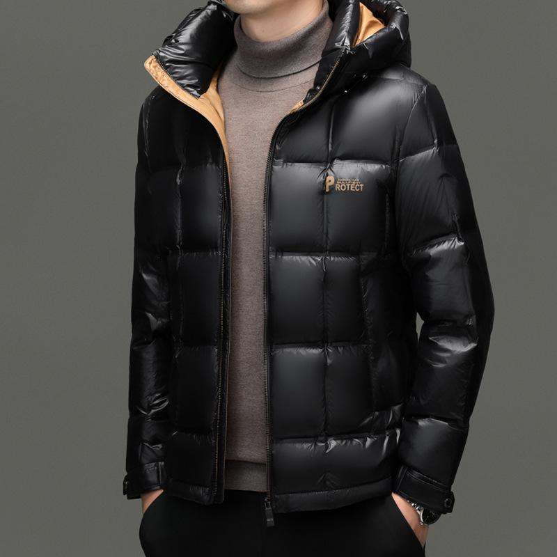 Men's Hooded White Duck Down Jacket - 2025 Winter Business Casual Outerwear.