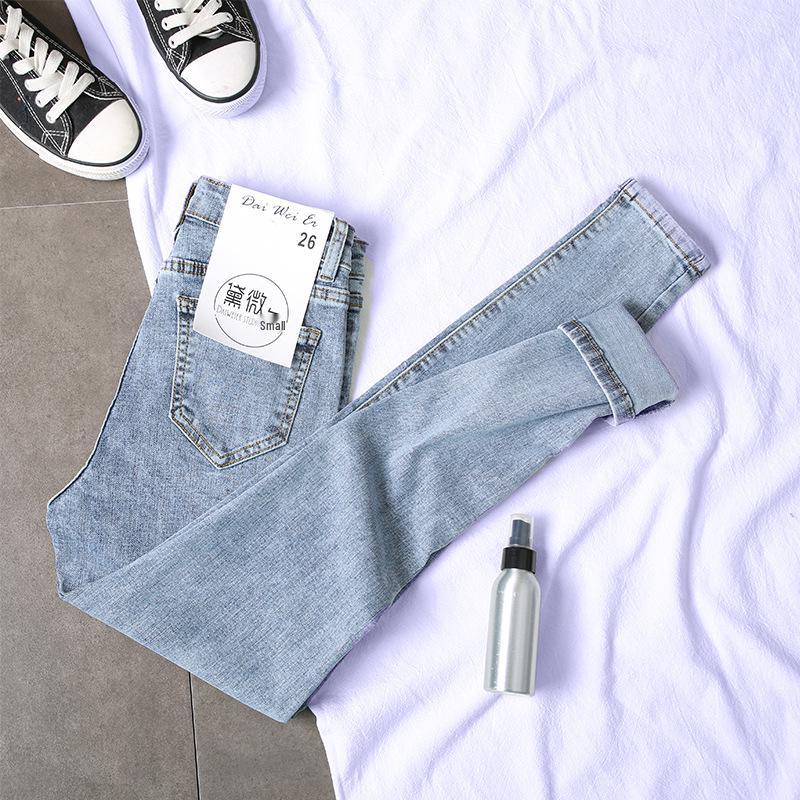 High-Waisted Plus-Size Slim Fit Light Denim Women's Pencil Pants - 2021 Spring/Autumn Collection