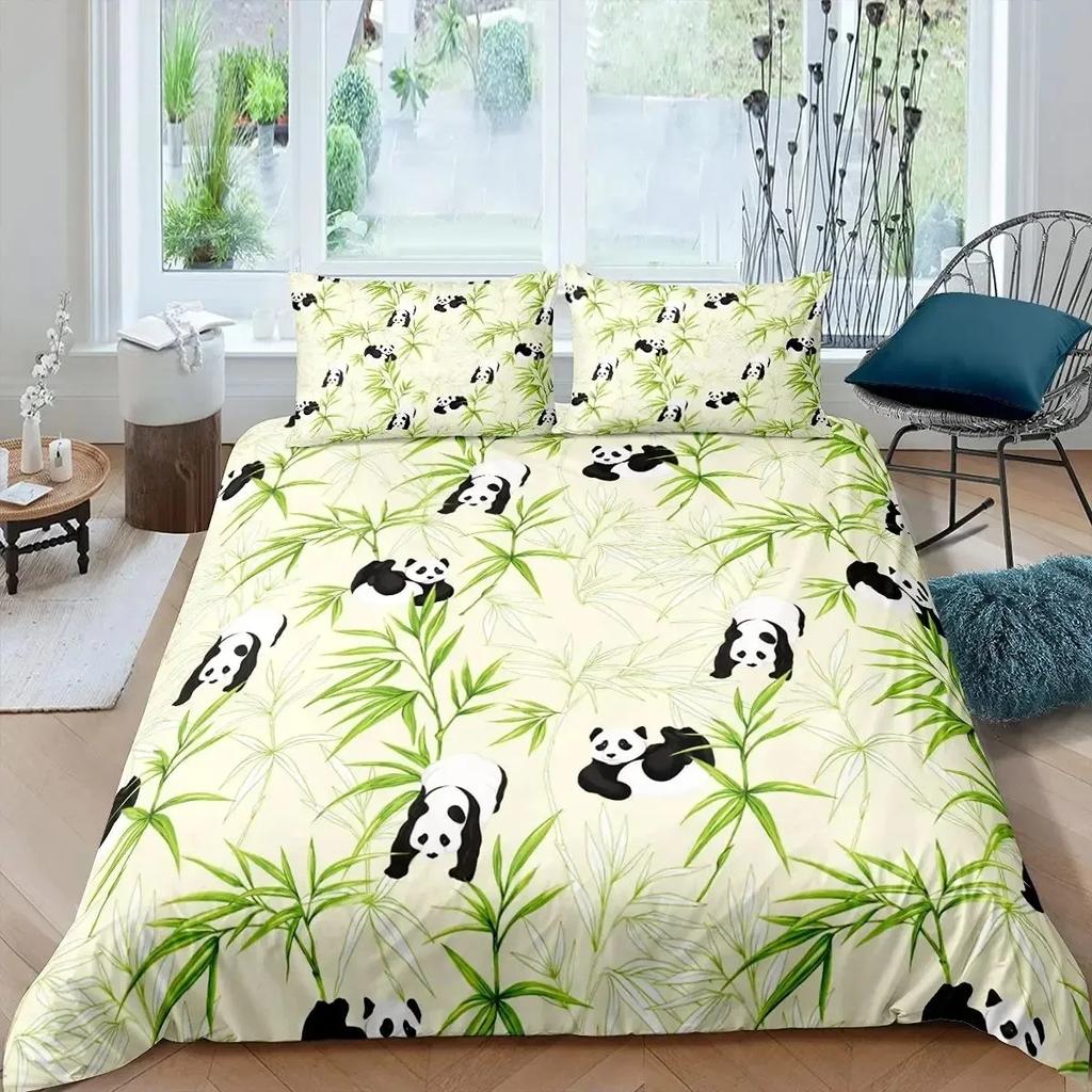 Bamboo Duvet Cover Set Bamboo Branches Bedding Set Tree Print Comforter Cover Fashion Retro Floral Style Quilt Cover Queen Size
