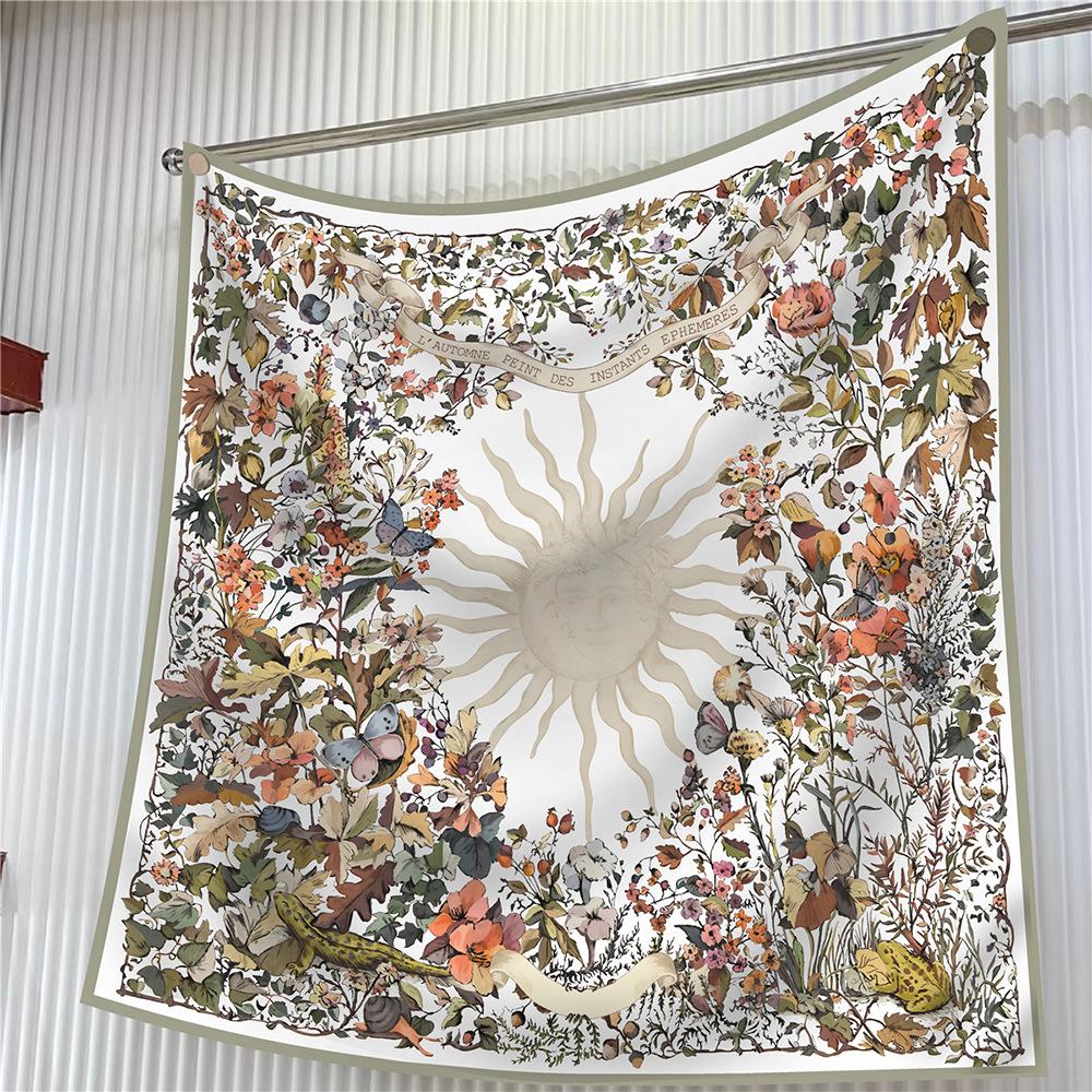 Silk Scarf Women Trees Printed Square Scarves Head Echarpes Silk Foulards Femme Wraps Beach Shawls Bandana Lady Hijabs 90CM