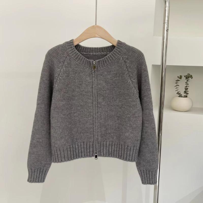 Double zipper short orange sweater jacket women's autumn and winter new thickened knitted jacket slim short top