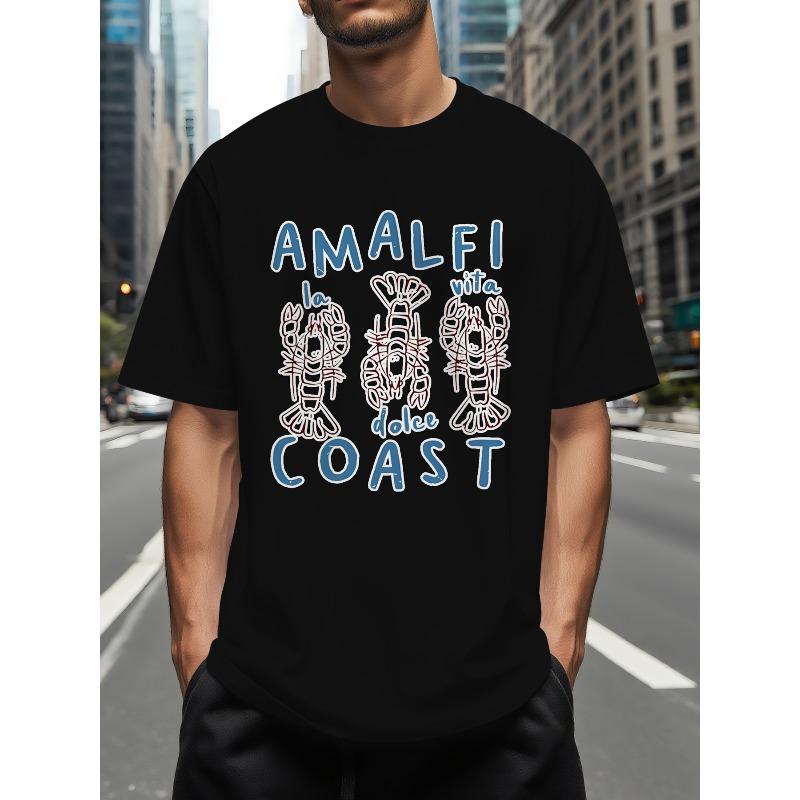 

Мужской принт для лета, включающий футболку с принтом лобстера, повседневную и удобную, с круглым вырезом и короткими рукавами, для повседневной носки и занятий спортом S чёрный