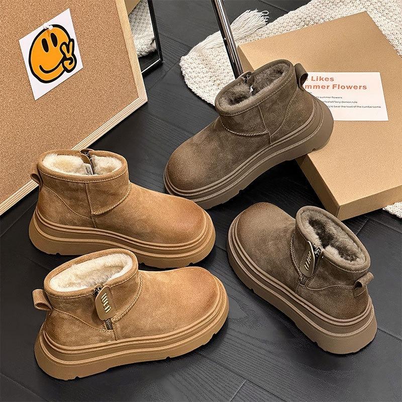 Snow Boots Cotton Shoes, Winter Velvet Thickened Thick-soled Non-slip Snow Women's Boots Flat Short Boots