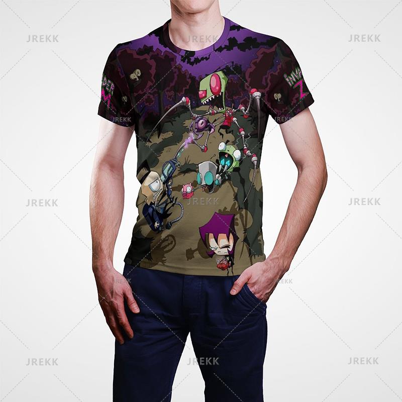 Cartoon Anime Invader Zimní tričko Pánské léto Krátký rukáv Cool Tričko s 3D potiskem Funny Dib Membrane Tops Trička