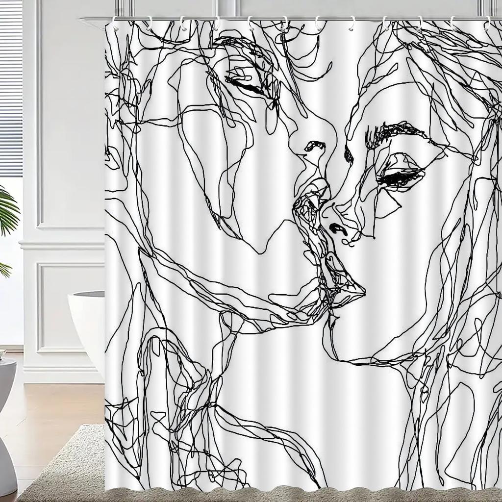 Abstract Kiss Shower Curtain: Embrace The Unique Line Art Design, Soft Fabric, And Romantic Vibes For Your Modern Bathroom