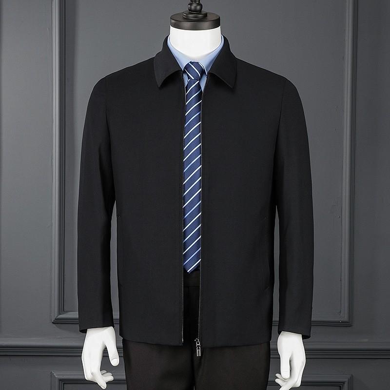 Jacket Men's Middle-aged and Elderly Lapel Spring Autumn and Winter Wool Jacket Dad's Simple Casual Plaid Jacket