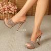 New Arrival Women Summer One Band Slip-on Mule Slippers, 13CM Ultra Thin Stiletto Sky High Heels, Sexy Versatile Heeled Sandals