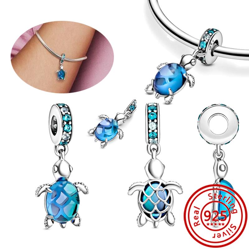 925 Sterling Copper Blue Glass Zircon Series Sparkling Pendant Simple Classic Beads Fit Original Pantaro Charms Bracelet Zircon