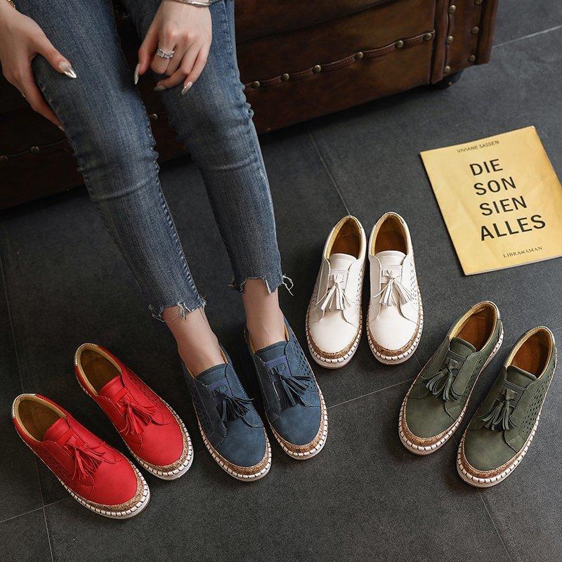 

Large size women s shoes summer new retro round head elastic hollow single shoes casual tassel flat baseplate shoes 43 чорний