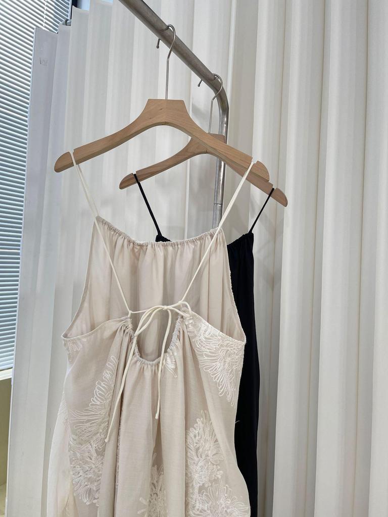 Elegant 3D Embroidered Ramie Suspender Dress - New Chinese Style